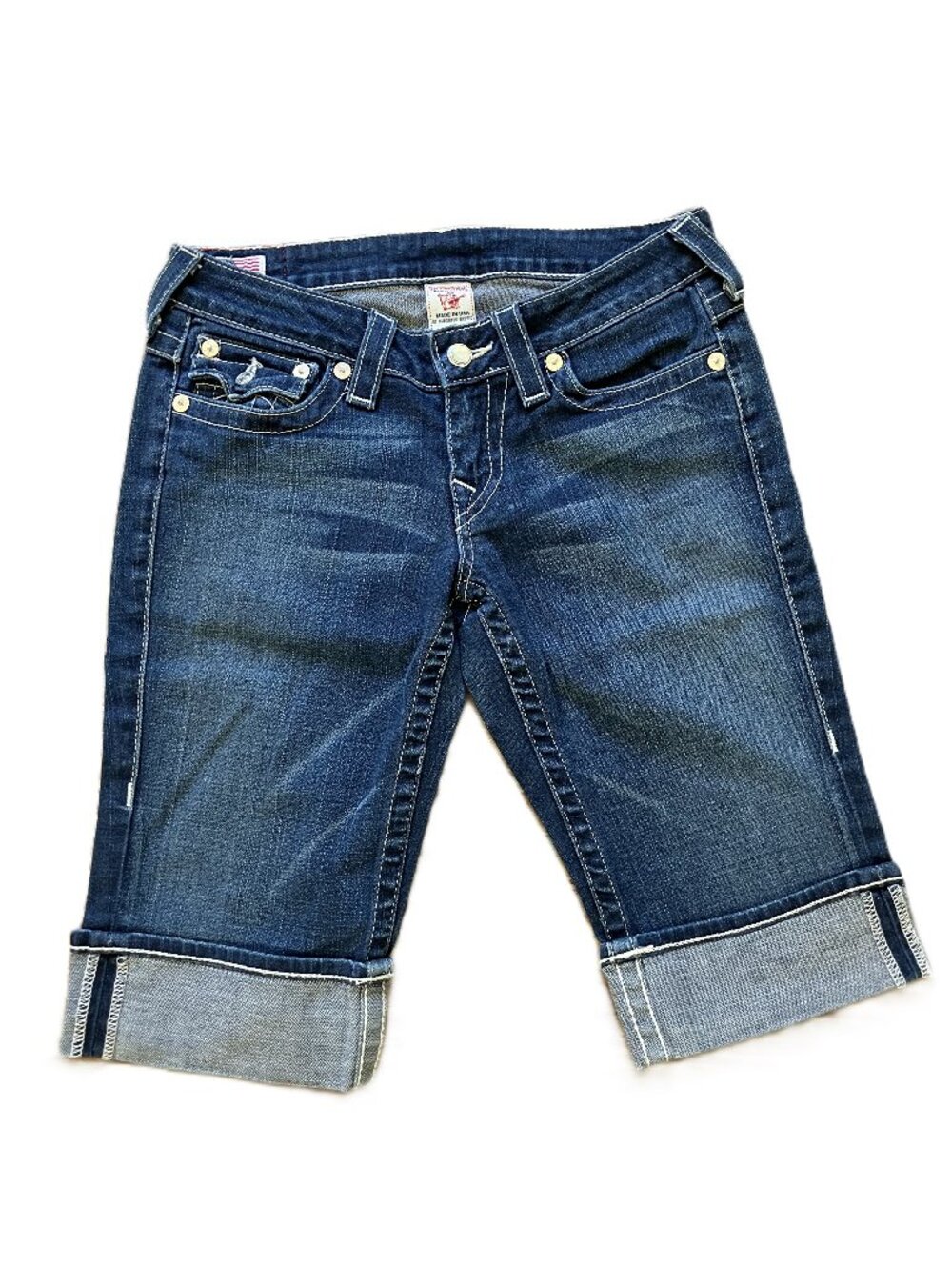 True Religion Sophie Denim Jean Shorts Cuffed Leg Made in USA Vintage Y2K
